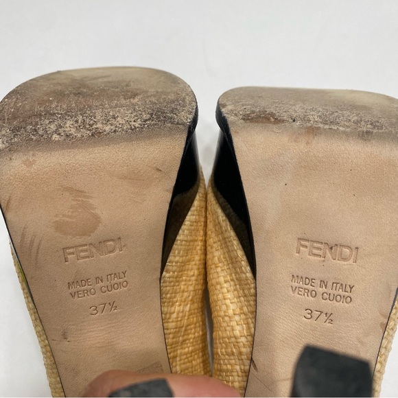 FENDI authentic platform rafia and black patent high heel sling back 37.5 - Picture 11 of 12